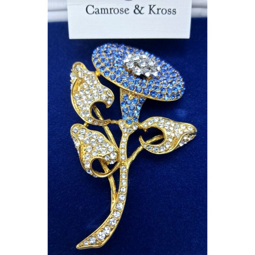 Camrose & Kross JBK Jackie Kennedy Blue & Clear Crystal Flower Brooch Pin